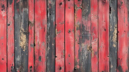 Abstract textured background featuring rustic red painted wooden boards ideal for use as a floor or wall design showcased in a panoramic top view