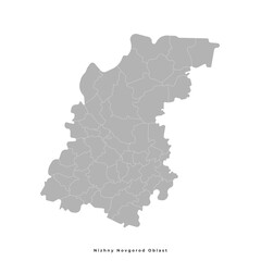 Vector isolated illustration of simplified administrative map of Nizhny Novgorod Oblast in Russia. Borders of the districts and urban okrugs. Grey silhouettes. White outline