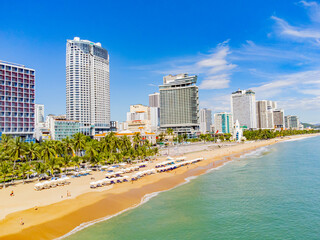 The sea promenade of the city.

Nha Trang is a resort city in Vietnam. It's a sunny day. Shooting from a drone.