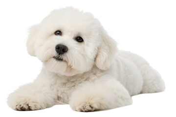 Obraz premium Bichon Frise Puppy Lying on White Background
