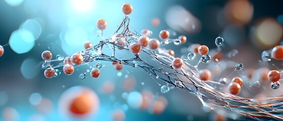 Futuristic digital network visualized through a complex 3D abstract structure of interconnected dots and geometric threads representing the intricate flow of data information