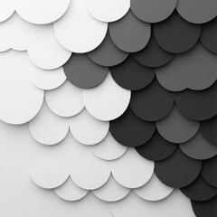 Fototapeta premium A sophisticated pattern of overlapping black, white, and gray circular shapes creates a dynamic visual effect, Ideal for backgrounds, branding, or modern art projects,