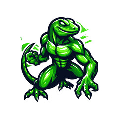 Energetic Green Gecko mascot logo. powerful Gecko vector illustration