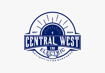 Vintage Hipster Retro Country Label Badge for Electric Bolt Lightning Storm Stamp Logo Design.