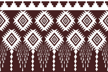 Oriental ethnic seamless geometric embroidery pattern. White floral pattern. Brown background. Illustration. Design. Vector.