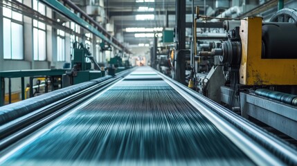 Obraz premium A textile factory where silk fabrics are being woven, with a focus on the advanced machinery