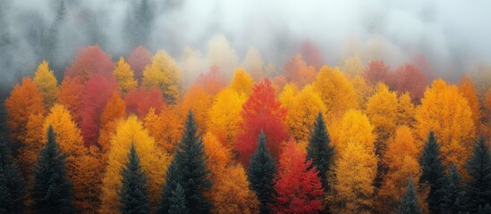 Colorful autumn landscape, Autumn trees, photo from above, vivid colors