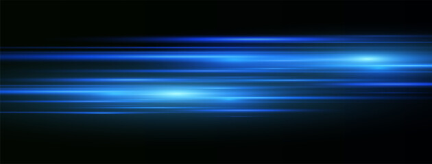 Blue laser beams isolated on black background. Abstract light effect. Blue lens flash. Horizontal rays glowing in the dark. Speed ​​vector illustration. road.