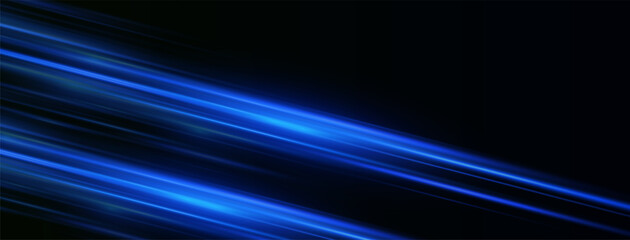 Blue laser beams isolated on black background. Abstract light effect. Blue lens flash. Horizontal rays glowing in the dark. Speed ​​vector illustration. road.