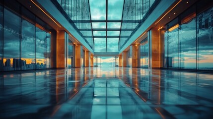 Modern hallway with panoramic glass windows