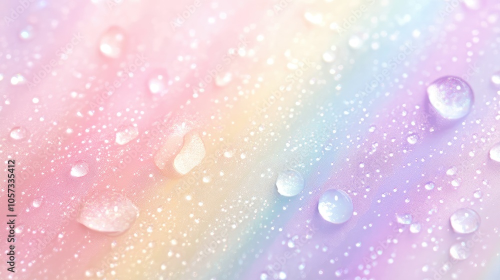 Poster water droplets on glass with multicolored bokeh in the background, creating an abstract, visually ri
