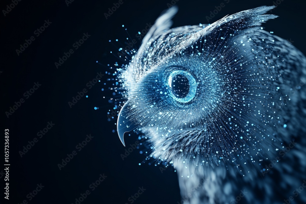 Aufkleber a captivating abstract artwork depicting an owl with luminous blue particle effects, merging element