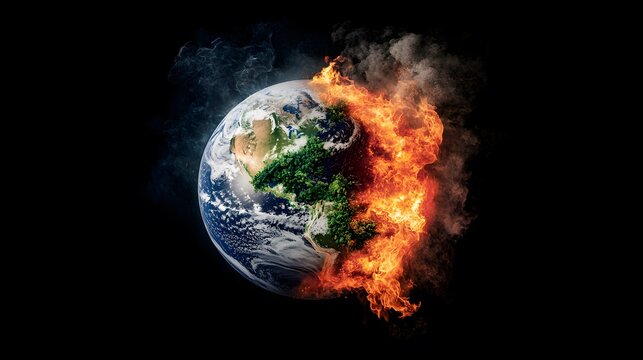 Visualizing the Earth&rsquo;s Critical Transformation: From Lush Greenery to a Fiery Sphere, a Stark Reminder of Our Ecological Crisis