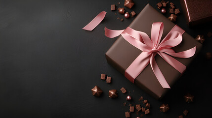 A beautiful and the colourfu l gift box with a bow on table , beautifully wrapped gift with a red bow and a tag that says  , Gift box with a red bow on a colourful background
