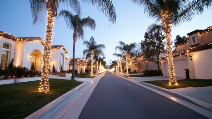Festive Palm Tree Street Lights Up for Christmas