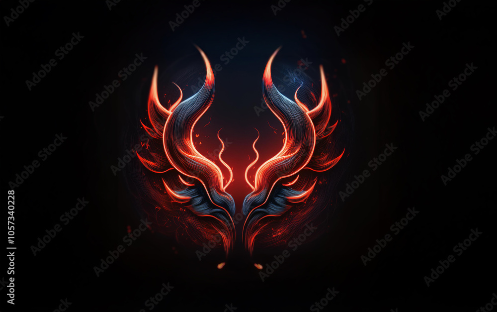 Poster A stylized image of two symmetrical wings with a glowing orange and red fiery design on a dark background.