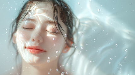 肌の保湿やスキンケアでリラックスする女性