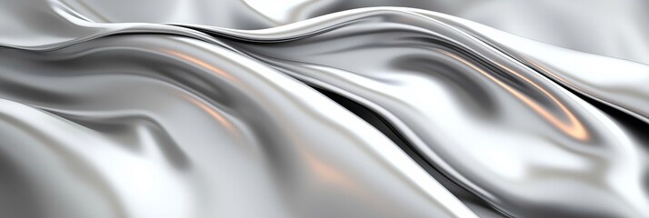 Abstract Silver Metallic Background with Smooth Wavy Shapes and Reflections, 3D Rendering