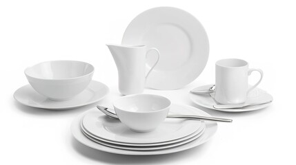 A Tableware on a White Background Image - a clean and inviting visual. The tableware on a white background image presents a neat and appealing scene, making it suitable for various dining or display s