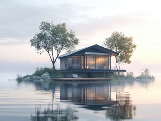 Fototapeta premium Serene Island Getaway: Modern Eco-House