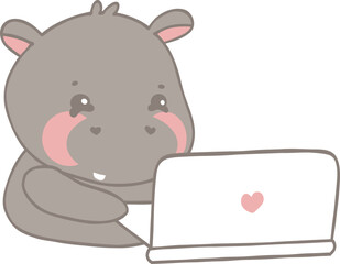 Cozy Digital Art Pygmy Hippo Using Laptop.svg