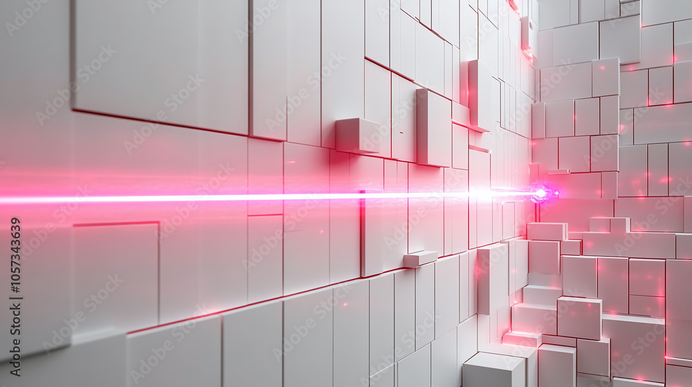 Poster exploring the dynamic interplay of light and geometric surfaces in a futuristic environment