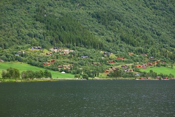 Cabins by Eidsvatnet lake in Norway