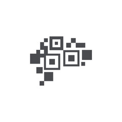 Digital QR code brain icon vector image logo.