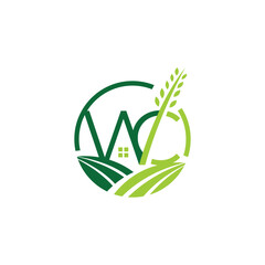 Initial letter logo WC Agriculture wheat Logo design Template