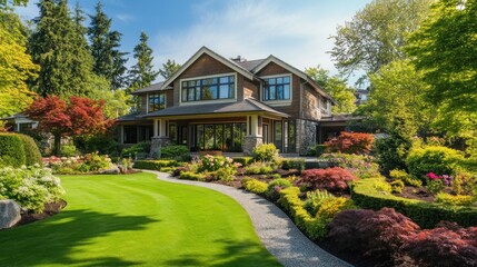 Fototapeta premium Luxury Home with Lush Landscaping