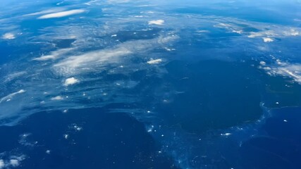 zoom Earth clouds layer in animation cloud continent flying globe land planet realistic sea space star stratosphere