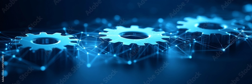 Poster gears and network connections a visualization of modern technology and digital transformation.