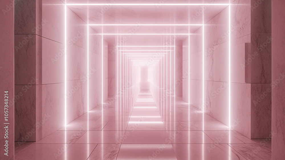 Poster a mesmerizing corridor illuminated with soft pink light inviting exploration and wonder