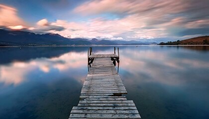 Fototapeta premium pequeño viejo embarcardadero, en medio de un lago tranquilo