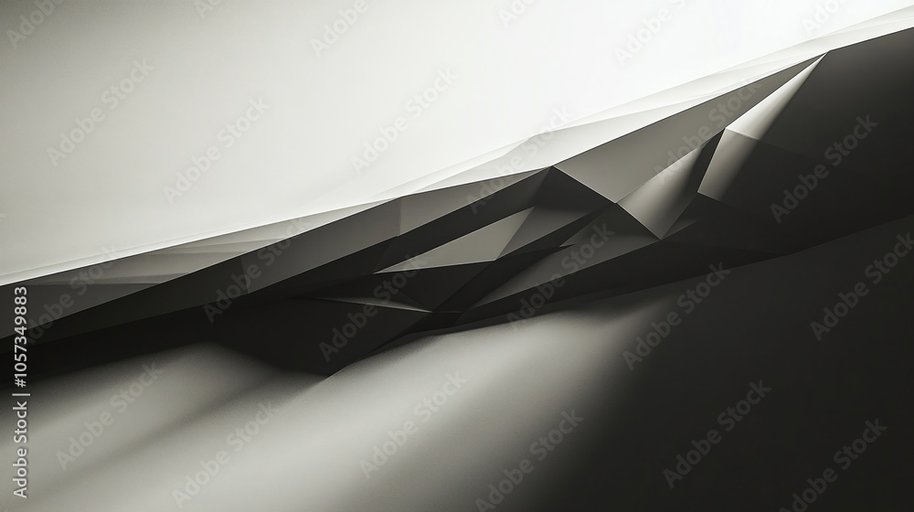 Poster intriguing interplay of light and shadow on sculpted monochromatic paper forms