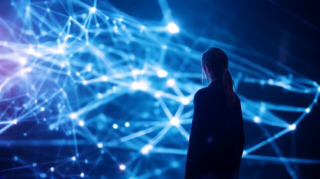 
An exhibition featuring technological startups presenting groundbreaking projects, enhanced by light elements that highlight digital technology, creativity, and a fresh approach to innovation.