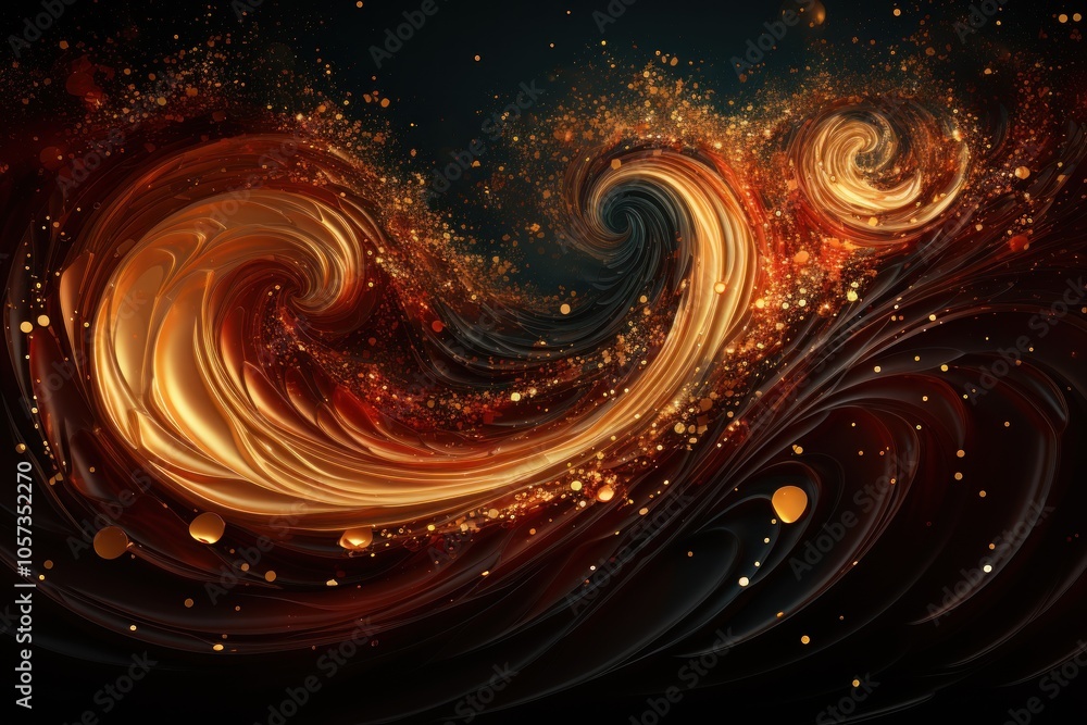 Poster abstract swirling patterns in warm colors with sparkles and depth.