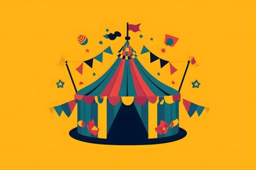 Obraz premium A Colorful Circus Tent with Decorations on a Yellow Background