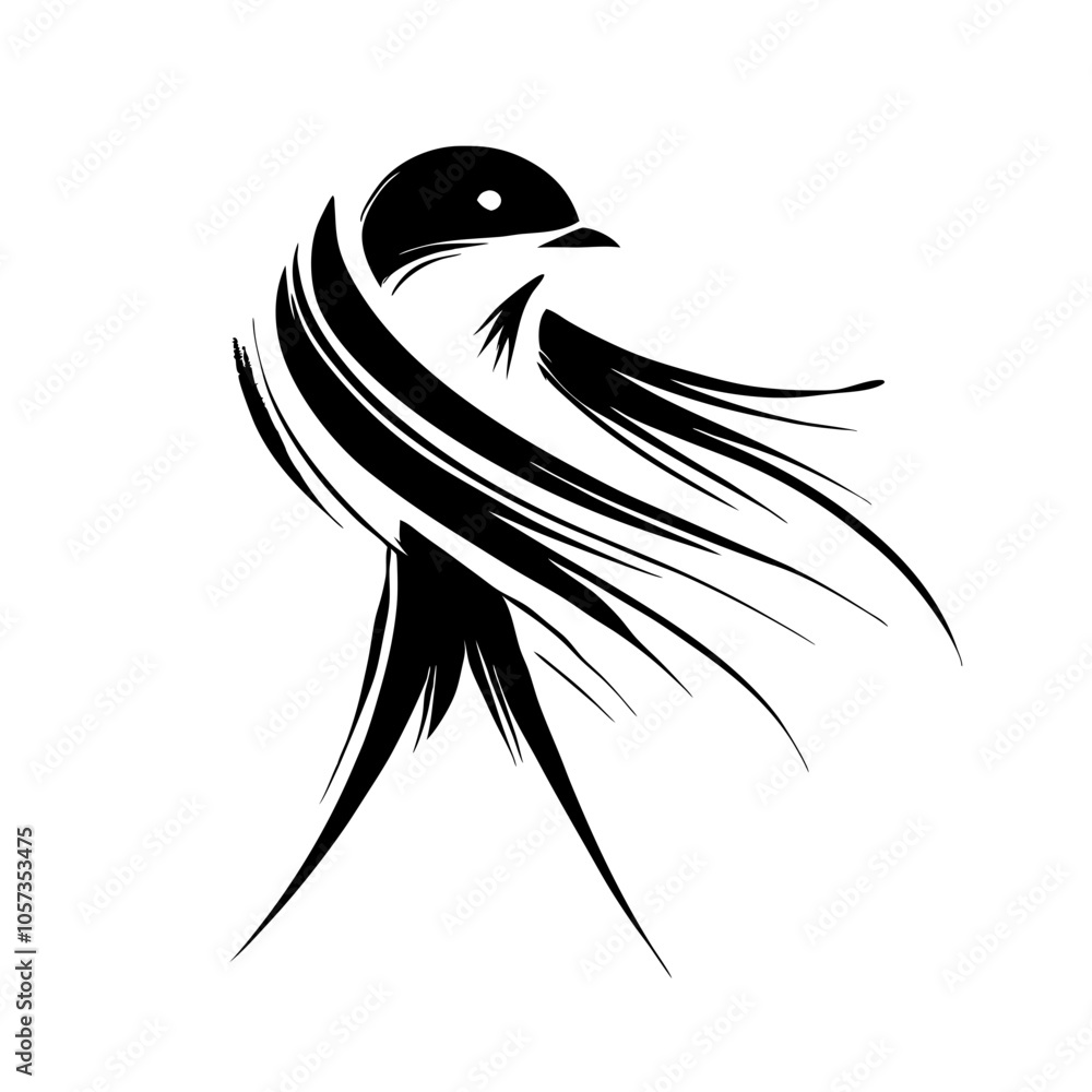 Poster swift bird illustration in abstract style with flowing lines on clear background