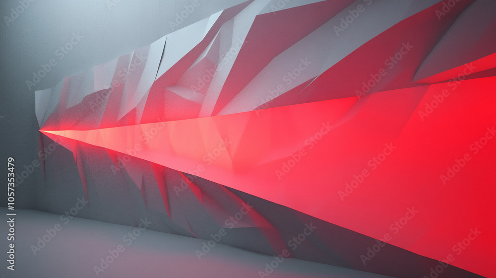 Aufkleber dynamic red light cutting through angular geometric forms in a modern gallery space