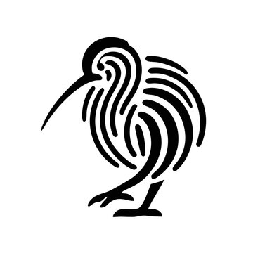 recommend clip art: Kiwi bird illustration in unique line art style on clear background