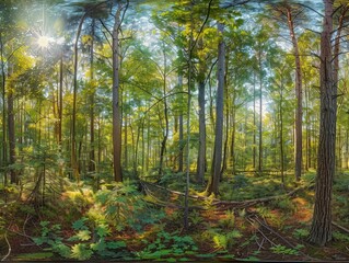 Fototapeta premium Sunlight Streaming Through a Dense Forest Canopy