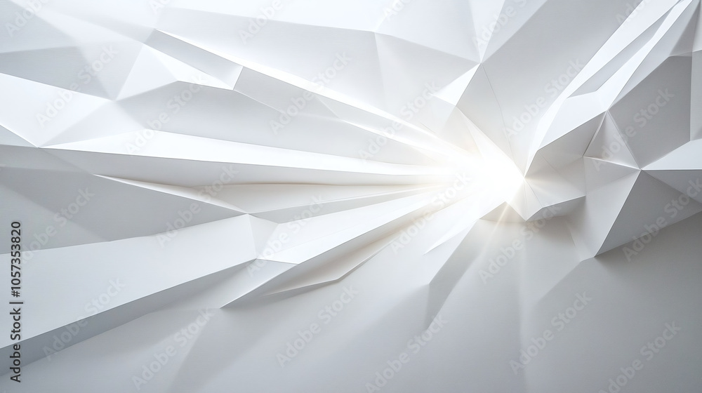 Poster intricate geometric patterns with soft light creating a serene atmosphere in white space