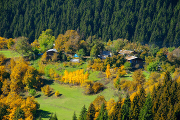 Magnificent Autumn Colors in the Savsat Village Photo, Savsat Artvin, Turkiye. A wonderful sunset view from Artvin-Savsat.