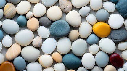 A collection of smooth, colorful pebbles arranged aesthetically on a surface.