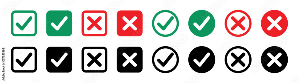 Poster tick, cross icon button set. yes or no symbol, approved or rejected icon for user interface.