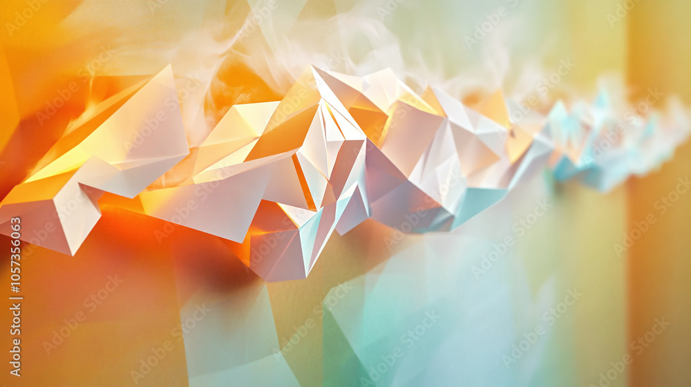 Poster abstract paper art creation with colorful gradient and ethereal smoke effect in a vibrant setting