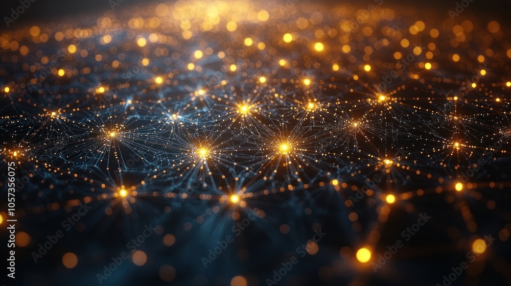 Poster abstract representation of interconnected nodes and glowing lights, symbolizing data networks.