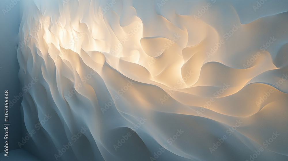 Poster illuminated waves of texture create an enchanting atmosphere in a serene architectural space