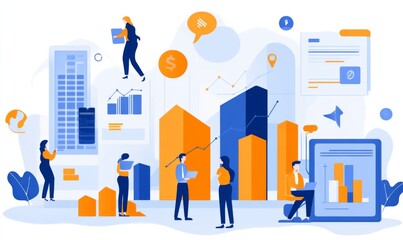 Dynamic business environment showcasing the concept of business agility, with symbols representing company transformation towards higher efficiency and rapid adaptation to market changes